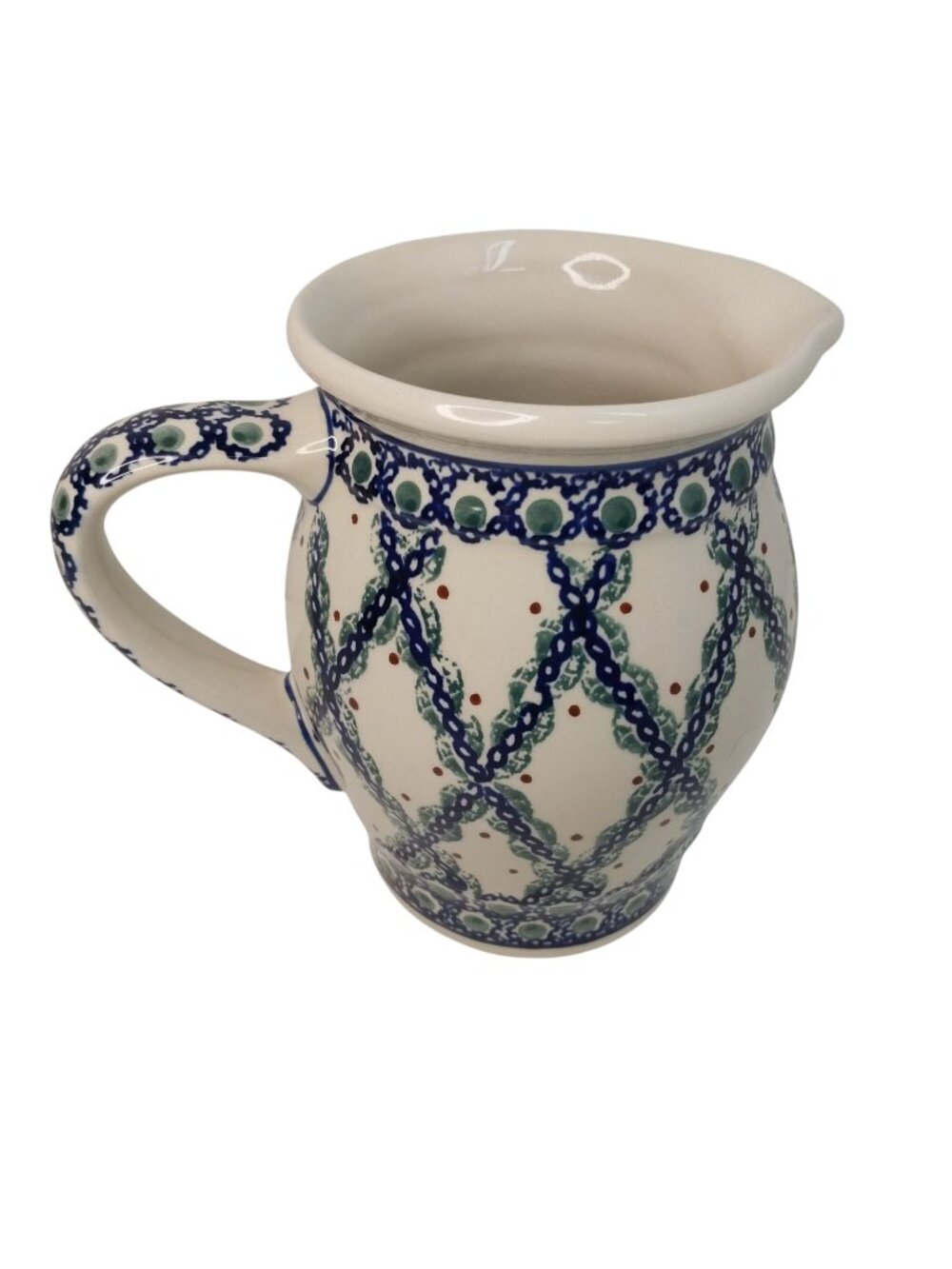 Polish Pottery Boleslawiec Ceramic Pitcher Blue & Green 7"